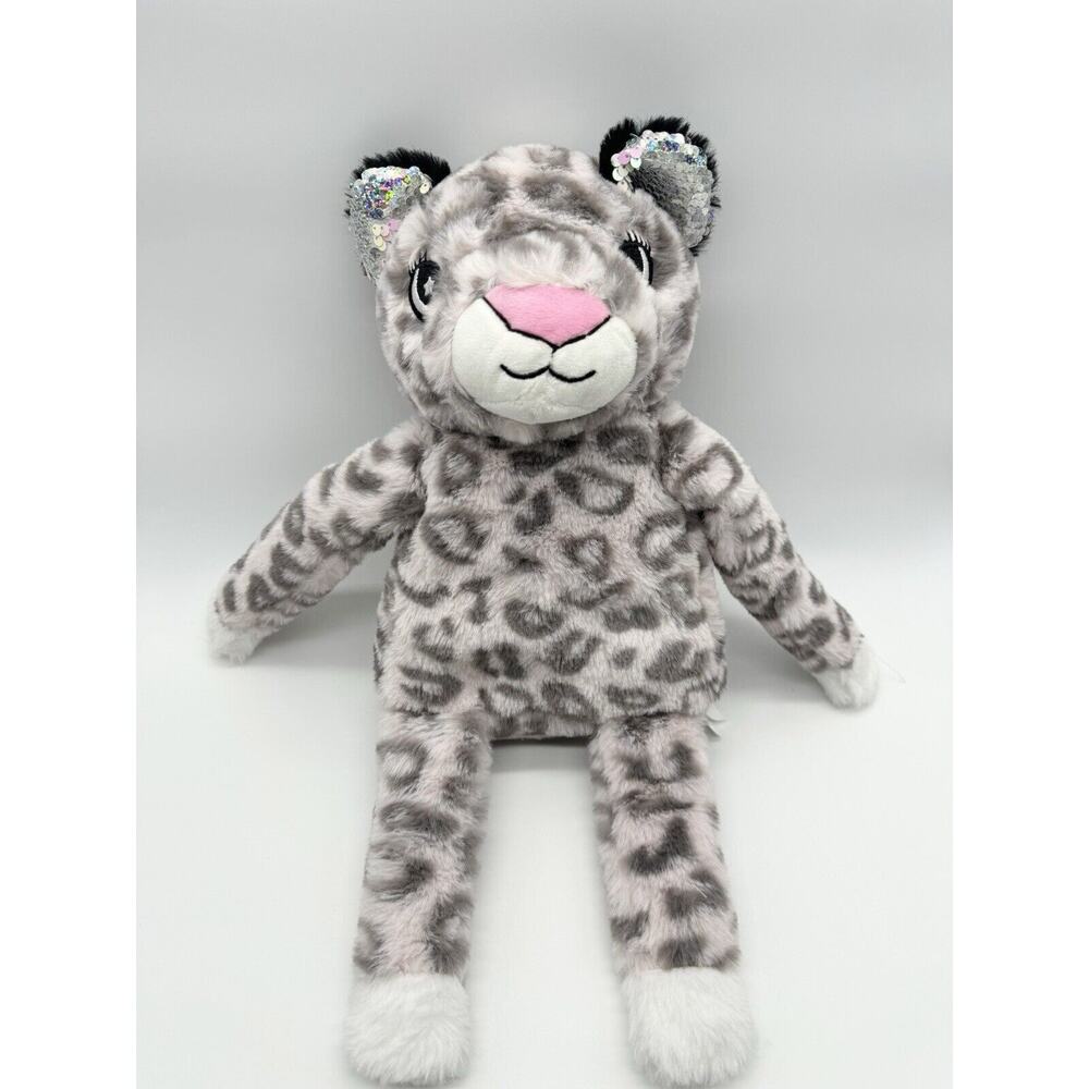 L2D Pink & Gray Leopard Cheetah 15” Plush Sequin Ears Hook & Loop Hands Feet